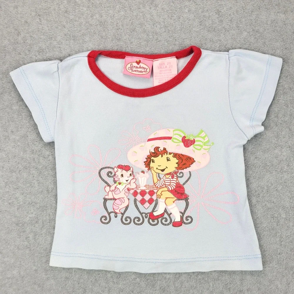 Strawberry Shortcake Graphic‎ Tee Kids 2T Blue Ringer Cap Y2K Picnic 2006